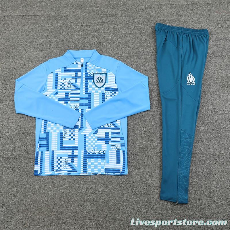 24/25 Olympique Marseille Blue Camouflage Half Zipper Jacket+Long Pants