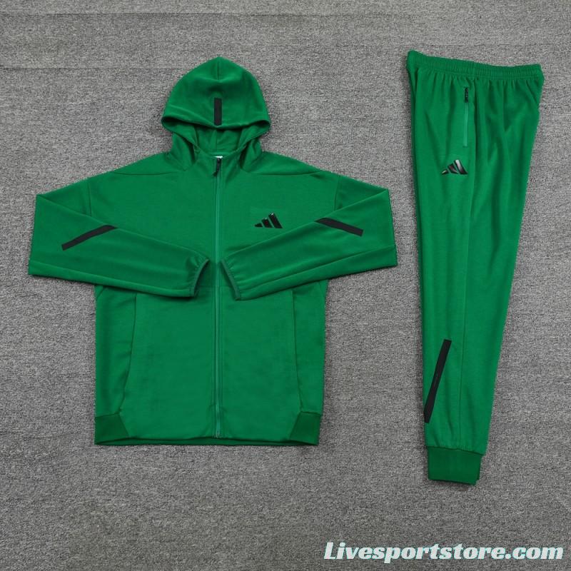 2024 Adidas Green Hoodie Full Zipper Jacket +Long Pants