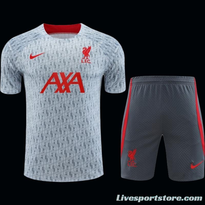 23-24 Liverpool White/Grey Grid Short Sleeve+Shorts