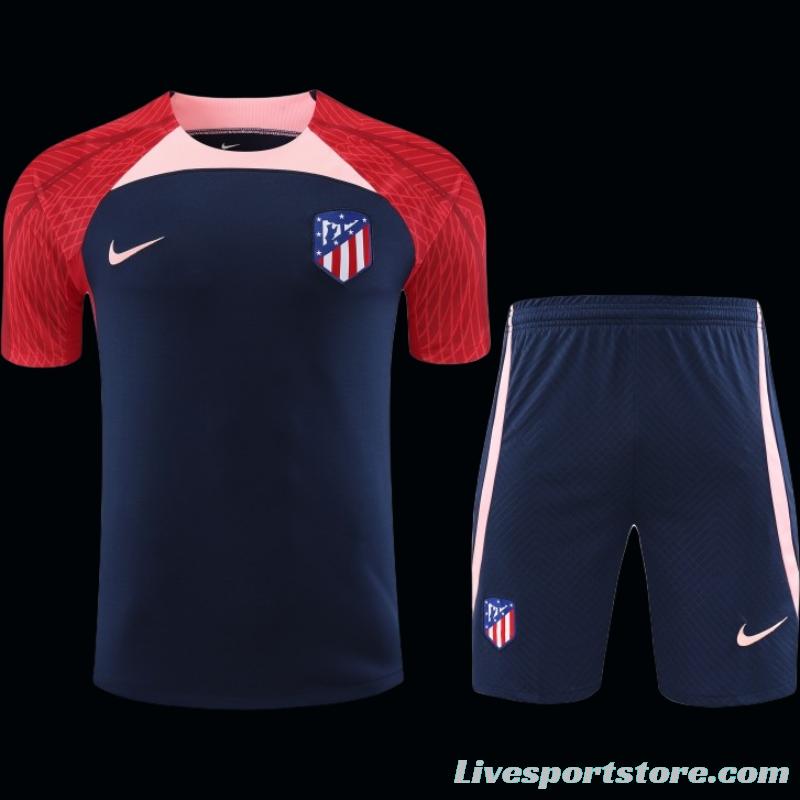 23-24 Atletico Madrid Navy Red Short Sleeve+Shorts