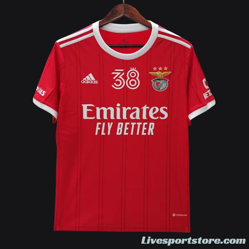 22/23 Benfica Home 38 Champions Jersey With Full Patches