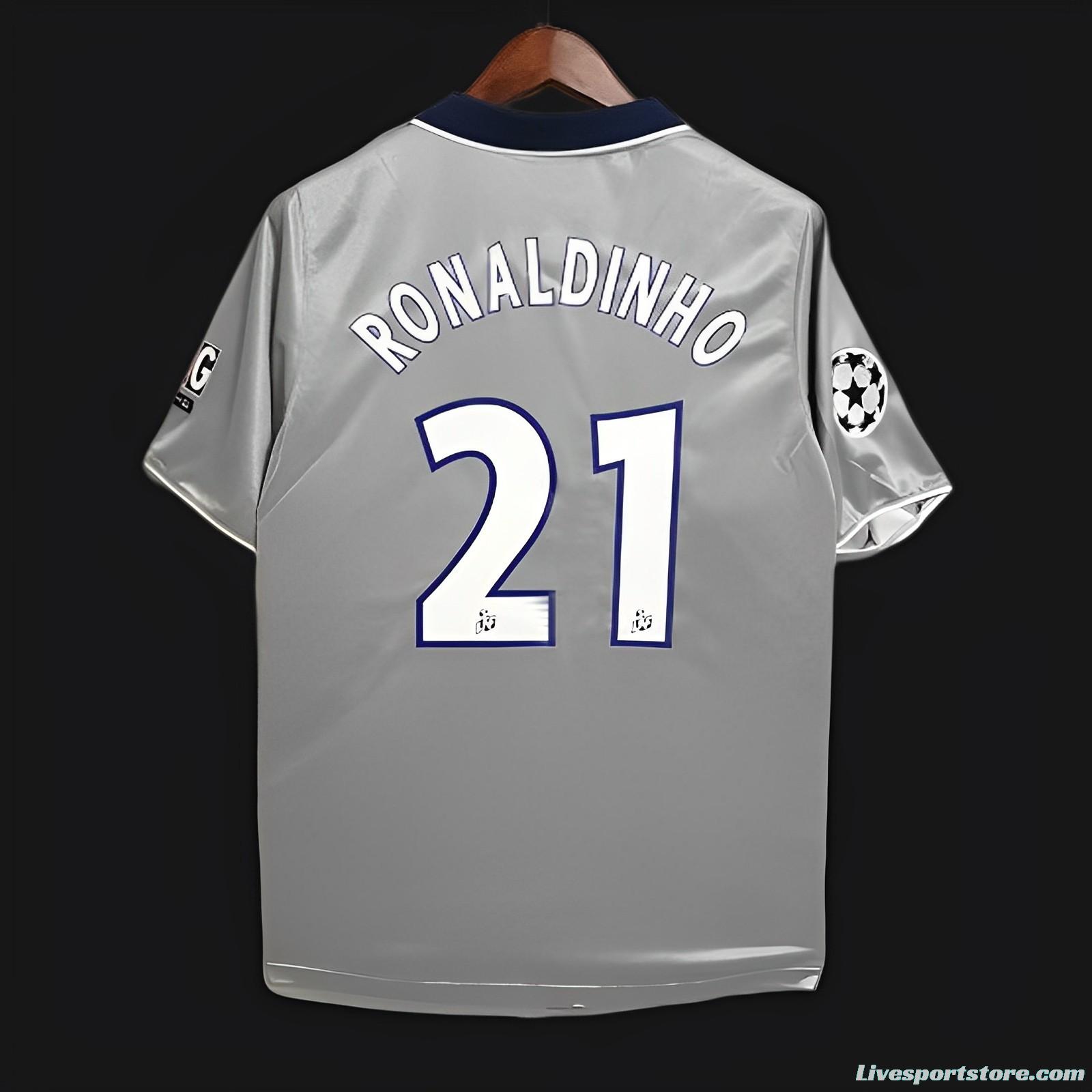 Retro 99/00 PSG Away Grey Jersey Worn By Ronaldinho