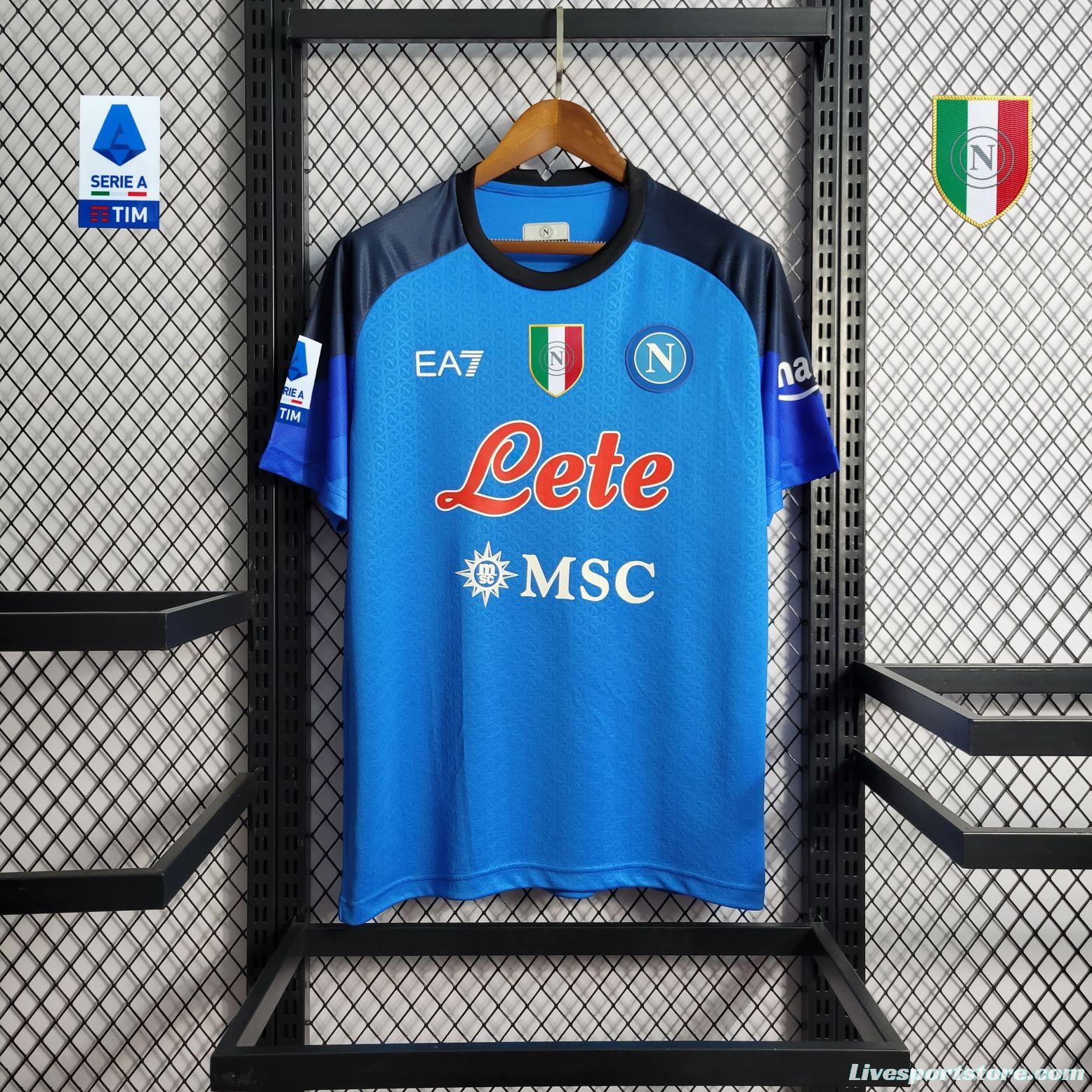 22/23 SSC Napoli Home Jersey With Scudetto Full Patch