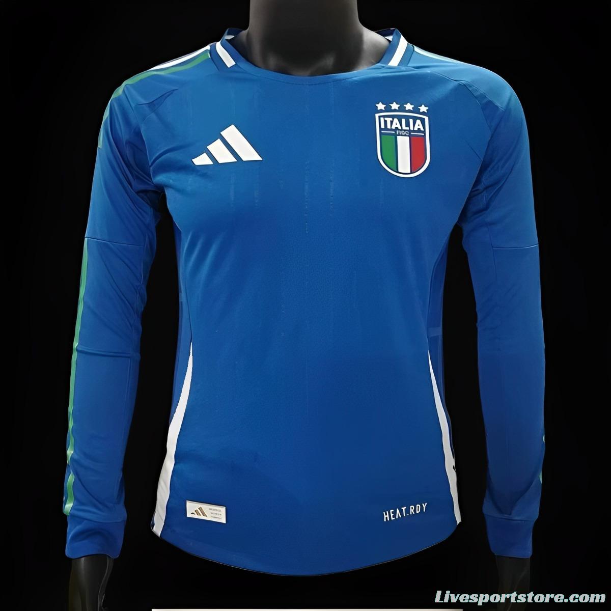 Player Version 2024 Italy Home Long Sleeve Jersey