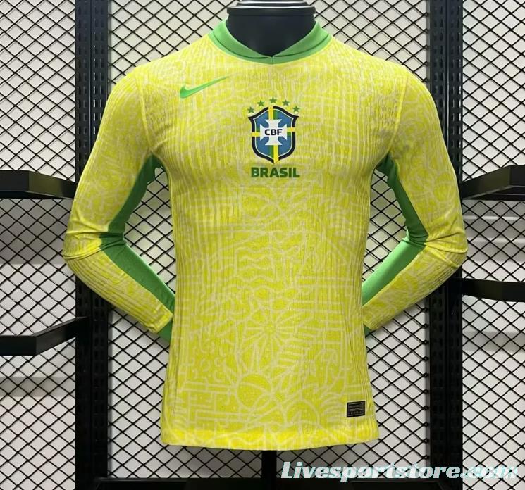 Player Version 2024 Brazil Home Long Sleeve Jersey