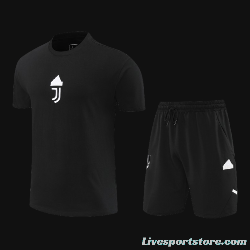 23/24 Juventus Black Cotton Short Sleeve Jersey+Shorts