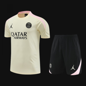 23/24 PSG Beige/Pink Cotton Short Sleeve Jersey+Shorts