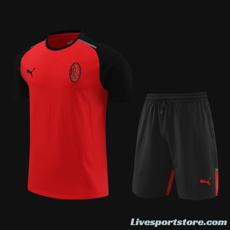 23/24 AC Milan Red/Black Cotton Short Sleeve Jersey+Shorts