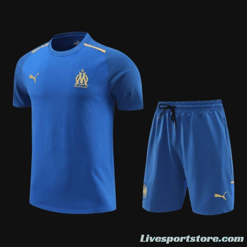 23/24 Olympique Marseille Blue Cotton Short Sleeve Jersey+Shorts