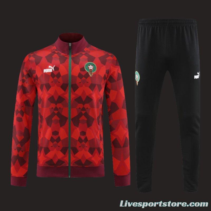 2024 Morocco Red  Full Zipper Hoodie Jacket+Pants