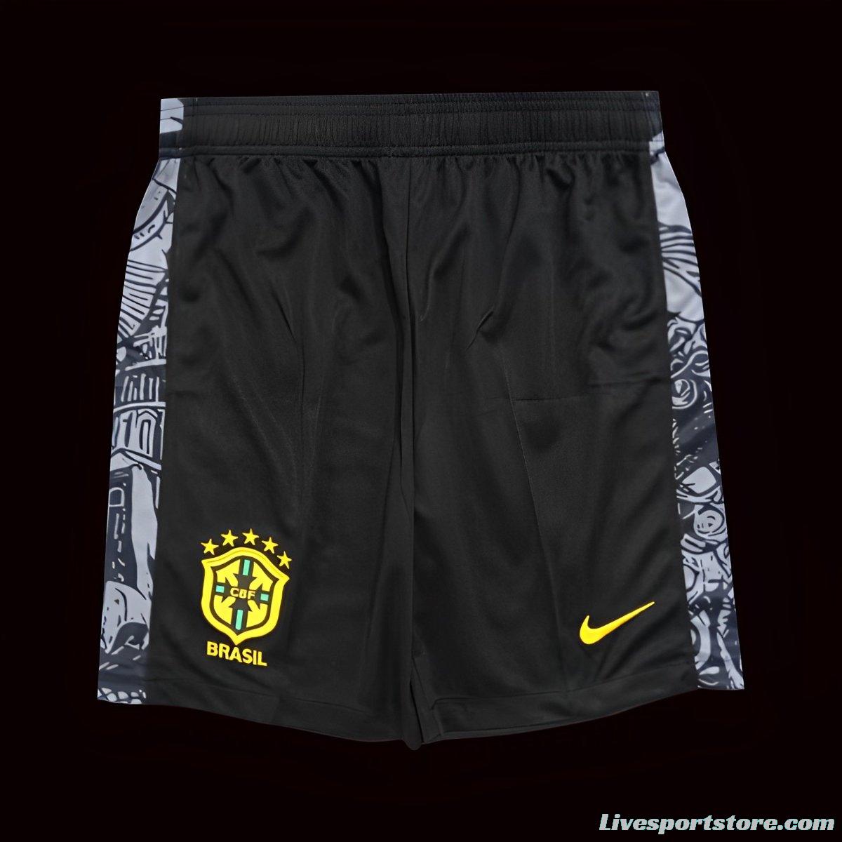 2024 Brazil Copa America Black Grey Goalkeeper Shorts